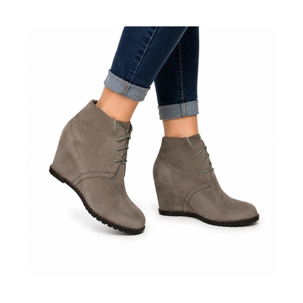 Trask Tatum Wedges Brown Suede Women Lace-Up Ankle Boots Booties Sz 7.5 36-00539